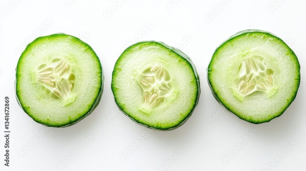 Freshly Cut Cucumber Slices on a Pure White Background Freshly Cut Cucumber Slices on a Pure White Background