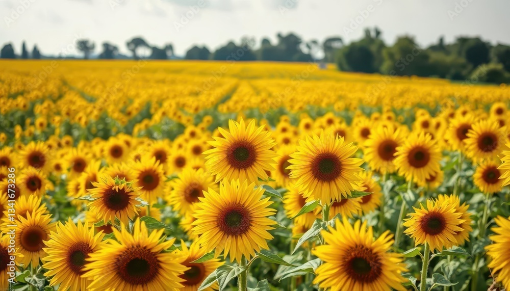 Vast field of vibrant yellow sunflowers in full bloom, bright, art Vast field of vibrant yellow sunflowers in full bloom, bright, art