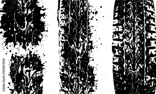 Tire texture showcases intricate patterns and details, emphasizing rugged design and wear marks that reflect usage. visual conveys sense of durability and strength