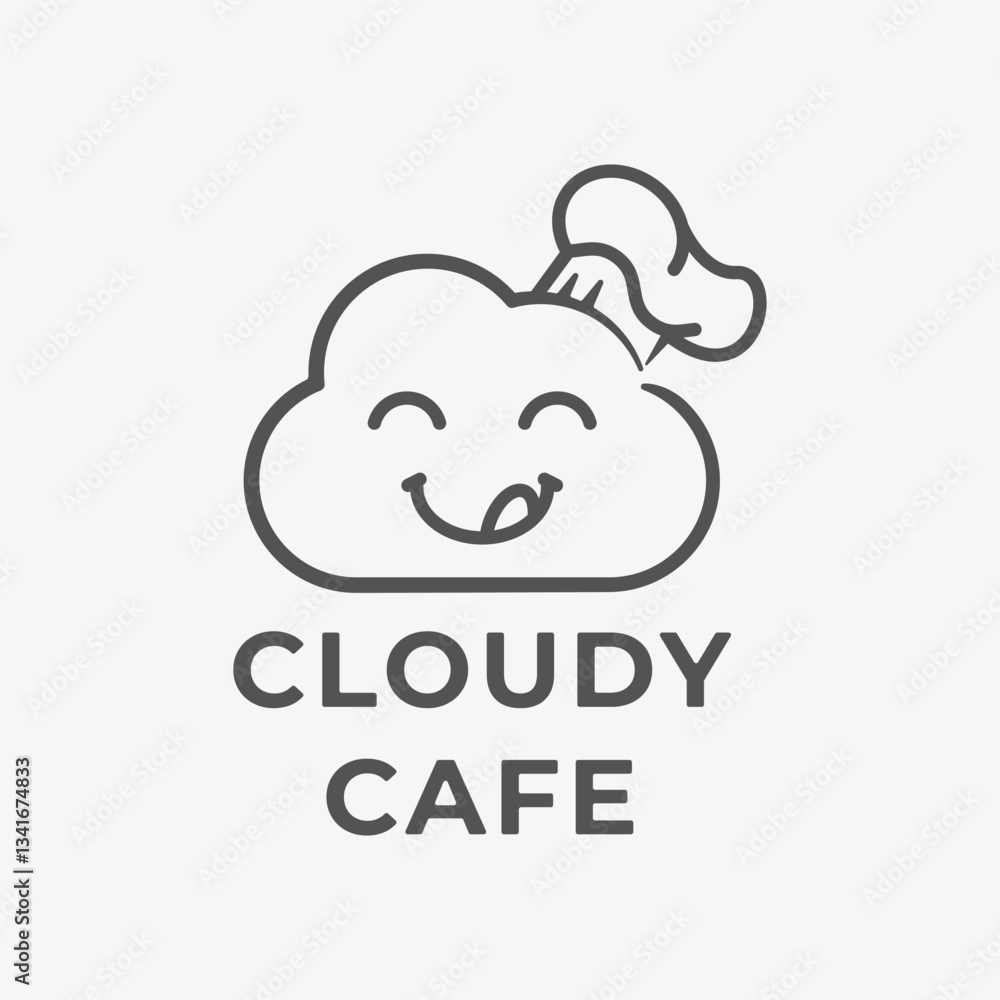 Cloudy Cafe Line Art Logo Design Cloudy Cafe Line Art Logo Design