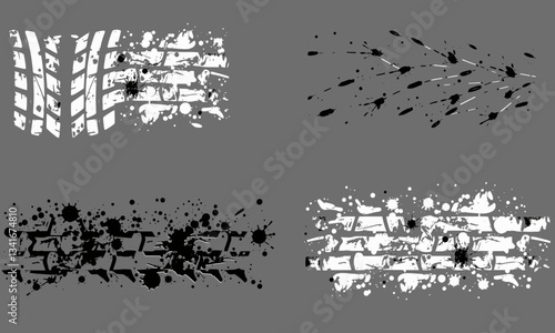 Grunge textures featuring abstract patterns, including streaks, splatters, and brick wall designs. These elements convey sense of artistic expression and urban style