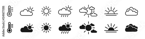 Weather summer time. Forecast weather line icon and silhouette. Vector