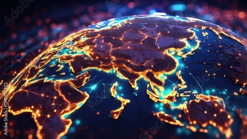 A digital illustration of a global network,