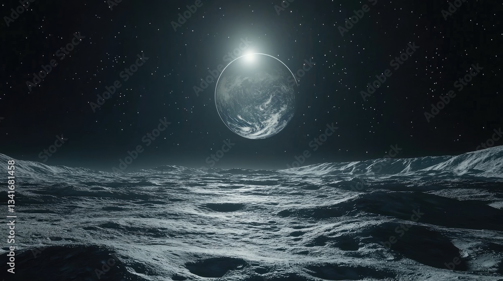 Fototapeta premium A tranquil scene of Earthrise as seen from the Moon