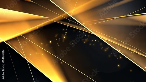 Abstract golden geometric background with glowing lines and particles