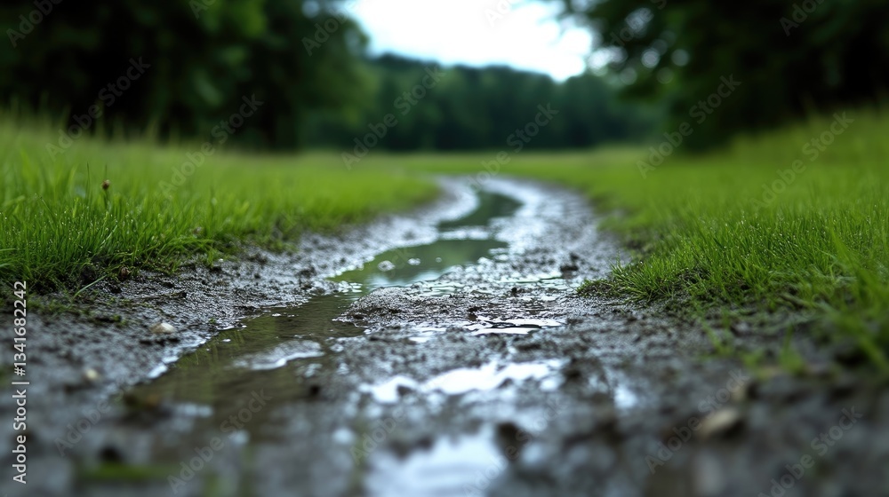 Fototapeta premium Muddy path through green grass