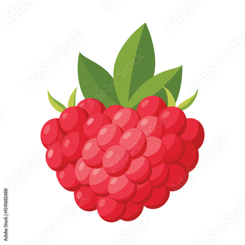 Fresh ripe raspberry with green leaves on a white background