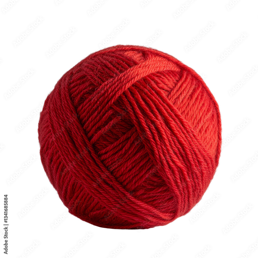 The image features a sphere of red yarn, solitary and unobstructed, set against a see-through background, crafted by Generative Ai The image features a sphere of red yarn, solitary and unobstructed, set against a see-through background, crafted by Generative Ai
