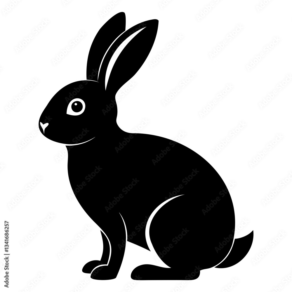 Obraz premium Minimalist Black Rabbit Silhouette Vector Illustration PNG for Graphic Use