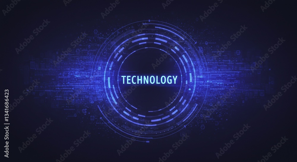 Digital Technology Abstract: A captivating digital abstract, showcasing the essence of advanced digital age. This image features a glowing central circle inscribed with Digital Technology Abstract: A captivating digital abstract, showcasing the essence of advanced digital age. This image features a glowing central circle inscribed with