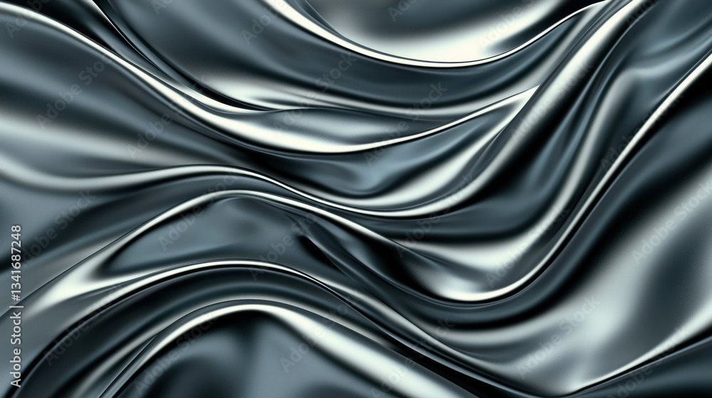 Obraz premium Sleek metallic texture with flowing waves, creating dynamic and modern appearance that evokes sense of elegance and depth
