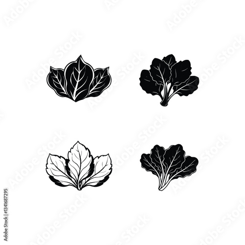 A set of spinach silhouette vector isolated on white background