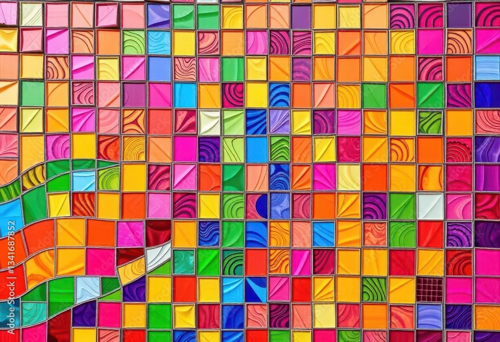 Fototapeta premium Vibrant mosaic tiles forming a colorful wave pattern, wave art, wave texture