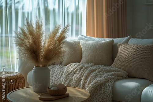 Cozy Living Room With Warm Textures and Natural Light During the Afternoon