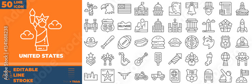 United States Line Editable Icons set