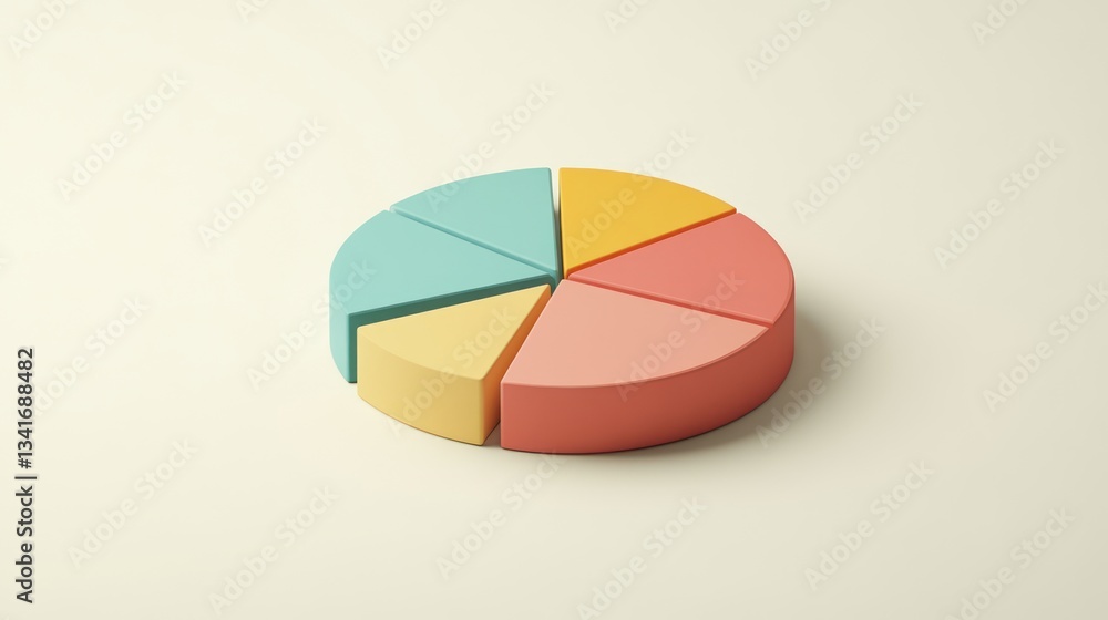 Fototapeta premium 3D pie chart with soft shadows and elegant typography, designed for a financial summary slide.