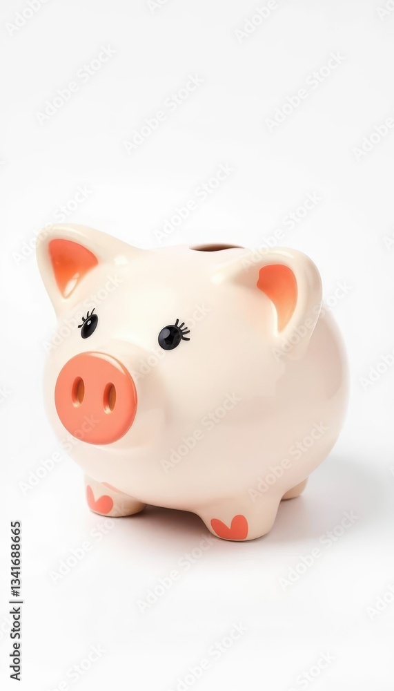 A charming ceramic piggy bank, isolated on a pure white background, detail, money box A charming ceramic piggy bank, isolated on a pure white background, detail, money box