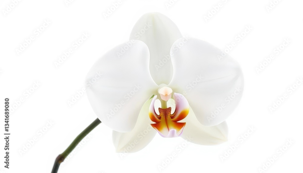 Fototapeta premium A pristine white orchid, petals flawlessly smooth, isolated against a pure white backdrop, artwork, tranquil