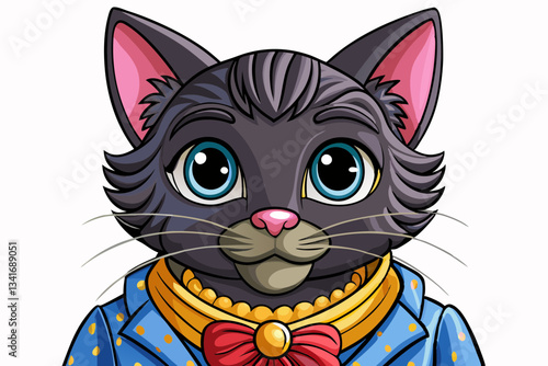 cat portrait with fashion wear in isolated background cartoon