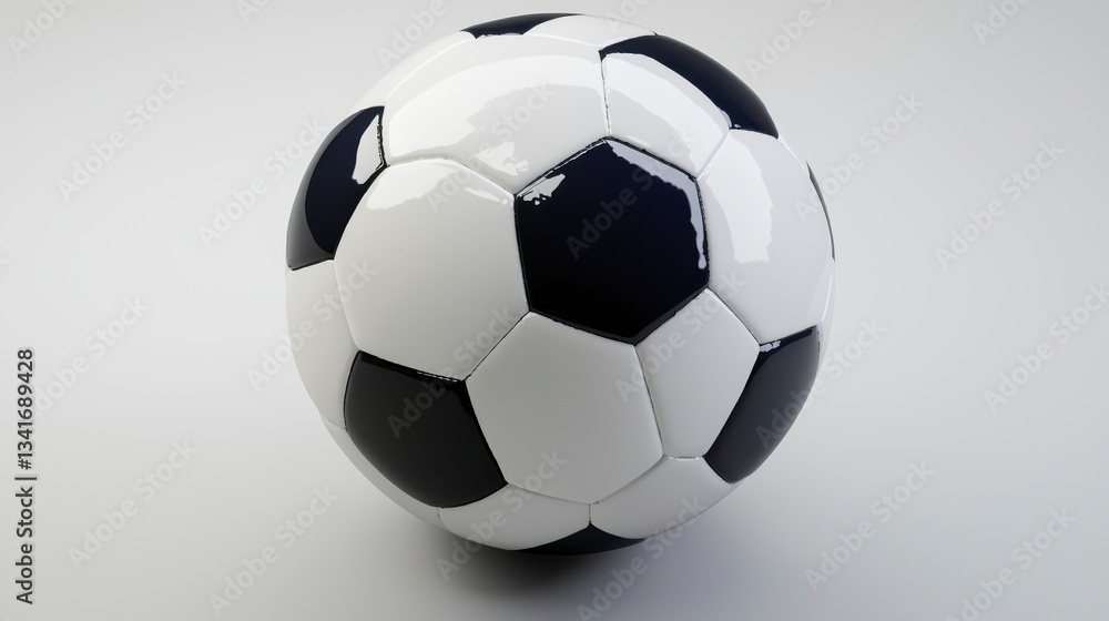 Naklejka premium Close up of a Black and White Soccer Ball on a Bright Background