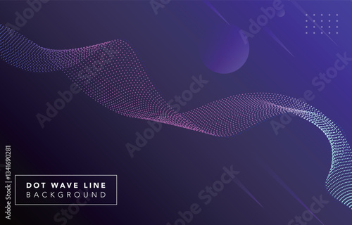 futuristic lilac dot wave line with metallic blue pink gradient on purple background, abstract luxury dynamic dotted flow elegant wavy vector, technology glowing light effect digital fluid shape