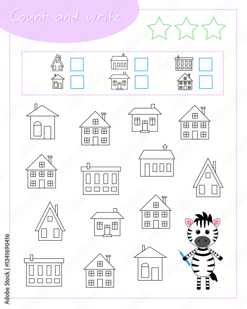 Fun zebra count the houses. Educationfor children. Fun zebra count the houses. Educationfor children.