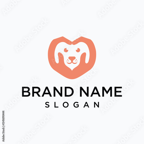 Heart hands lion logo, representing love and protection. Evokes a sense of community and care, ideal for animal shelters or pet-related businesses.