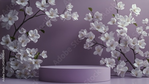 Elegant White Flowers Arranged Beautifully in a Purple Setting for a Spring-T...