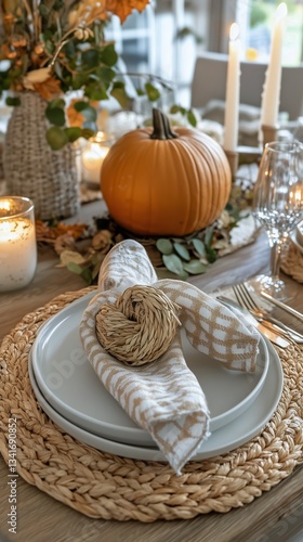 Autumn Table Setting With Pumpkin and Candle Decoration Invites Cozy Gatherings