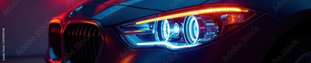 Sleek LED headlight assembly; complex internal structure shown , auto part, car light Sleek LED headlight assembly; complex internal structure shown , auto part, car light