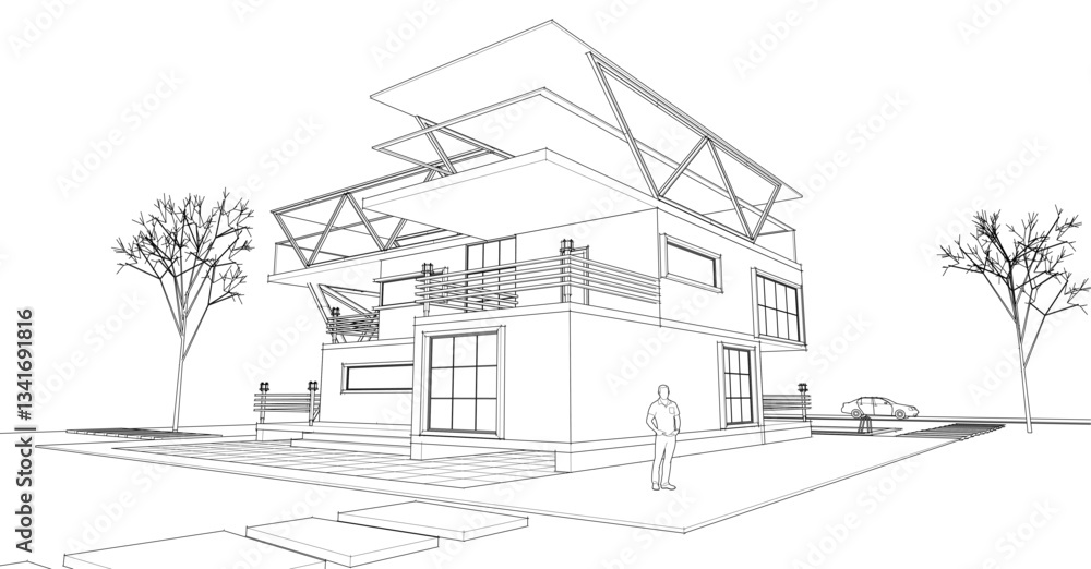 house with consoles sketch 3d illustration house with consoles sketch 3d illustration