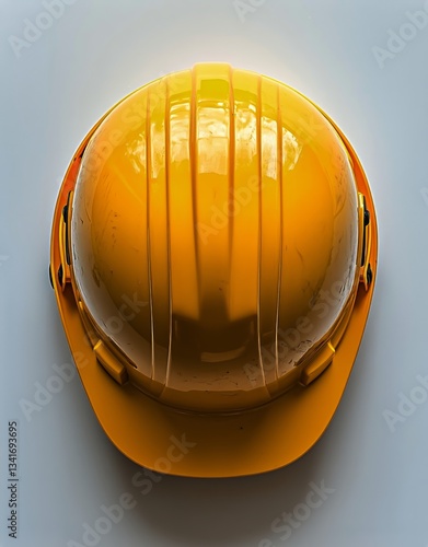 Construction Safety Helmet Resting on a Plain Background Showcasing Wear and ...