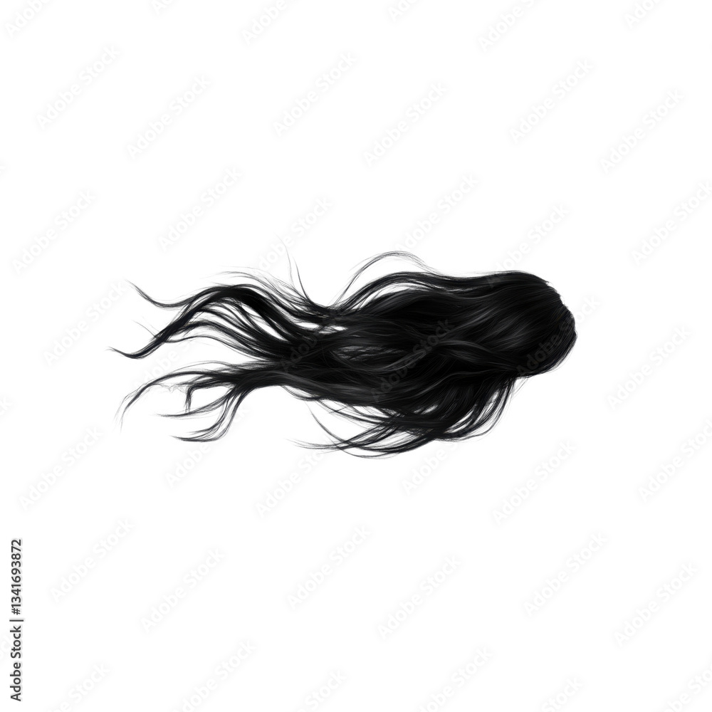 Black hair flows gracefully on a white surface, emphasizing its sleek texture and movement in a striking isolated layout. Black hair flows gracefully on a white surface, emphasizing its sleek texture and movement in a striking isolated layout.