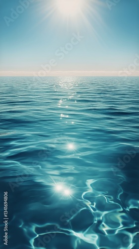 Bright Sunlight Reflects off Calm Ocean Waves Under a Clear Sky