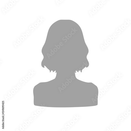 痩せすぎな女性ウェーブヘア　シルエットイラスト　グレー