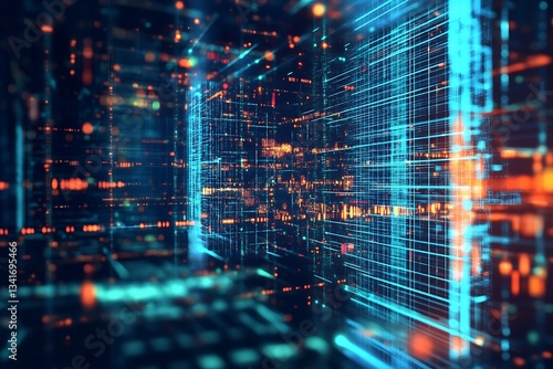 Wallpaper Mural Abstract technology background with digital grid and glowing particles for innovation Torontodigital.ca