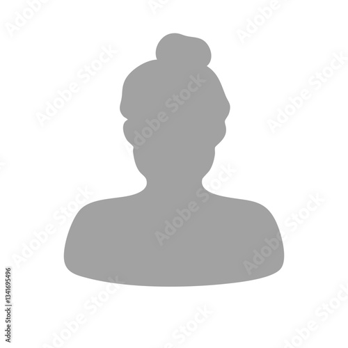 ぽっちゃりした丸みのある女性おだんごヘアスタイル　シルエットイラスト　グレー