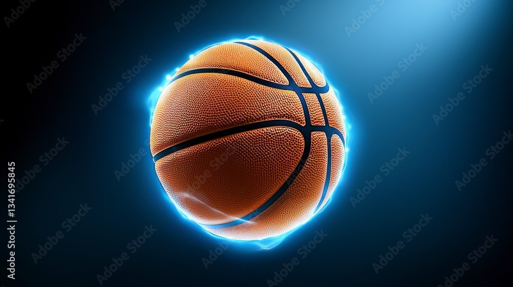 Fototapeta premium Glowing Pixelated Basketball on Dark Background