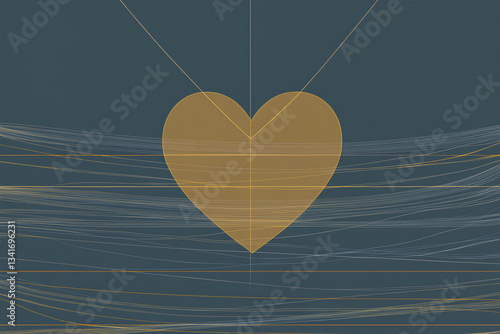 A vibrant golden heart with intricate golden lines, set against a rich blue background, creating a striking and elegant visual contrast