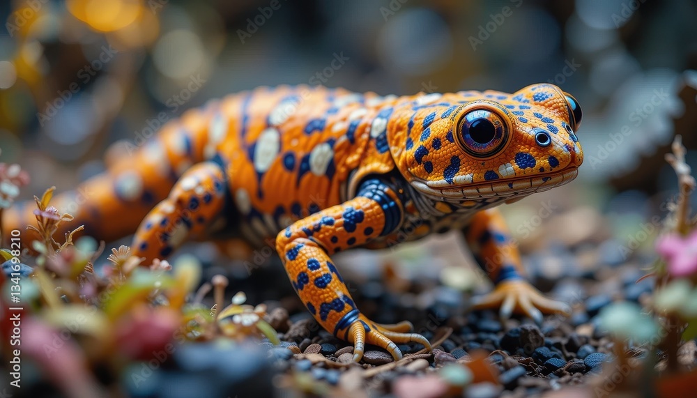 Fototapeta premium Vibrant orange frog in rainforest close-up wildlife photography