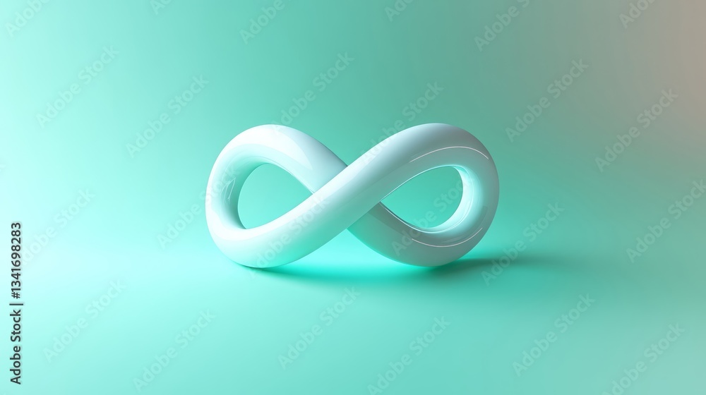 White Infinity Symbol 3D Render on Pale Green Background White Infinity Symbol 3D Render on Pale Green Background