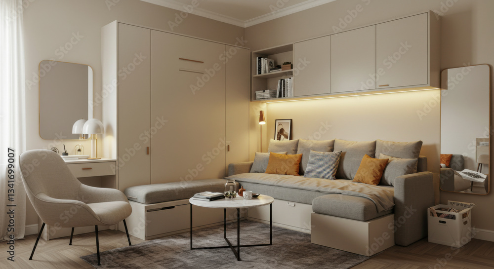 Fototapeta premium a small apartment living room maximizing space with clever storage solutions
