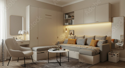 a small apartment living room maximizing space with clever storage solutions