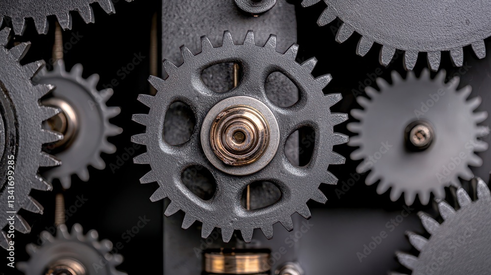 Interlocking Dark Gray Metal Gears Close Up Interlocking Dark Gray Metal Gears Close Up