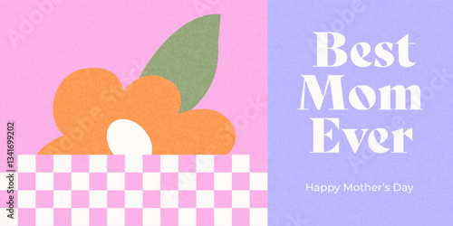 Spring summer cute card, cover, banner or poster for spring or summer holiday with flower and geometric shapes. Hand drawn Floral art template for Mothers Day greetings, ads, sales and decoration