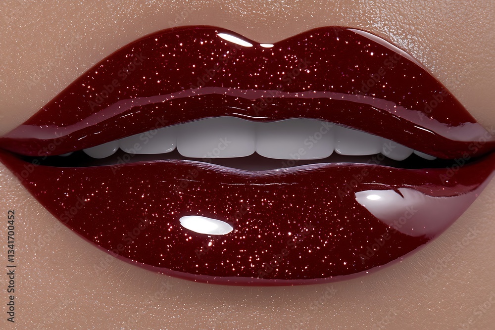 Close-up Glittery Dark Red Lips. Close-up Glittery Dark Red Lips.