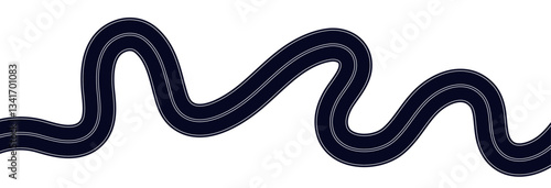 Aerial top view of winding road, curved highway path 