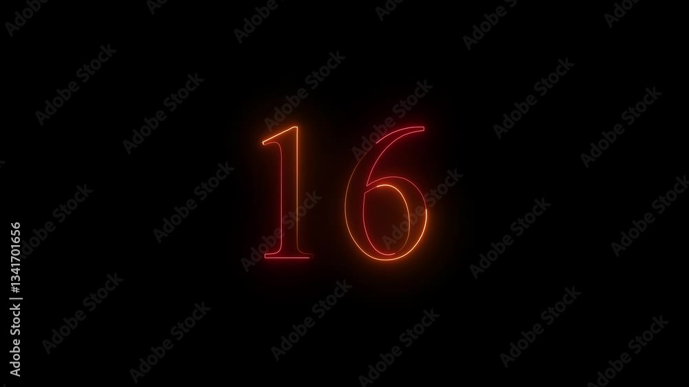 Neon dial 16 icon glowing black background animation. Neon dial 16 icon glowing black background animation.