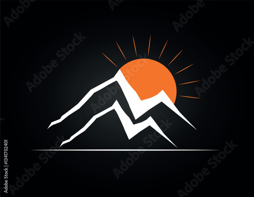 Vector sunset, sunrise with mountain illustration