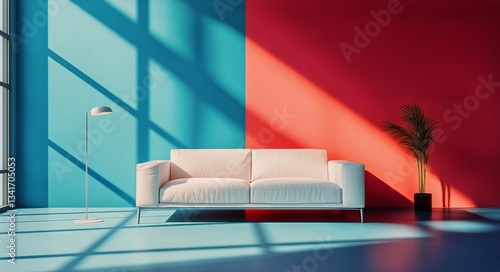 Modern Living Room With Vibrant Wall Colors and Soft Lighting Creates a Cozy ...
